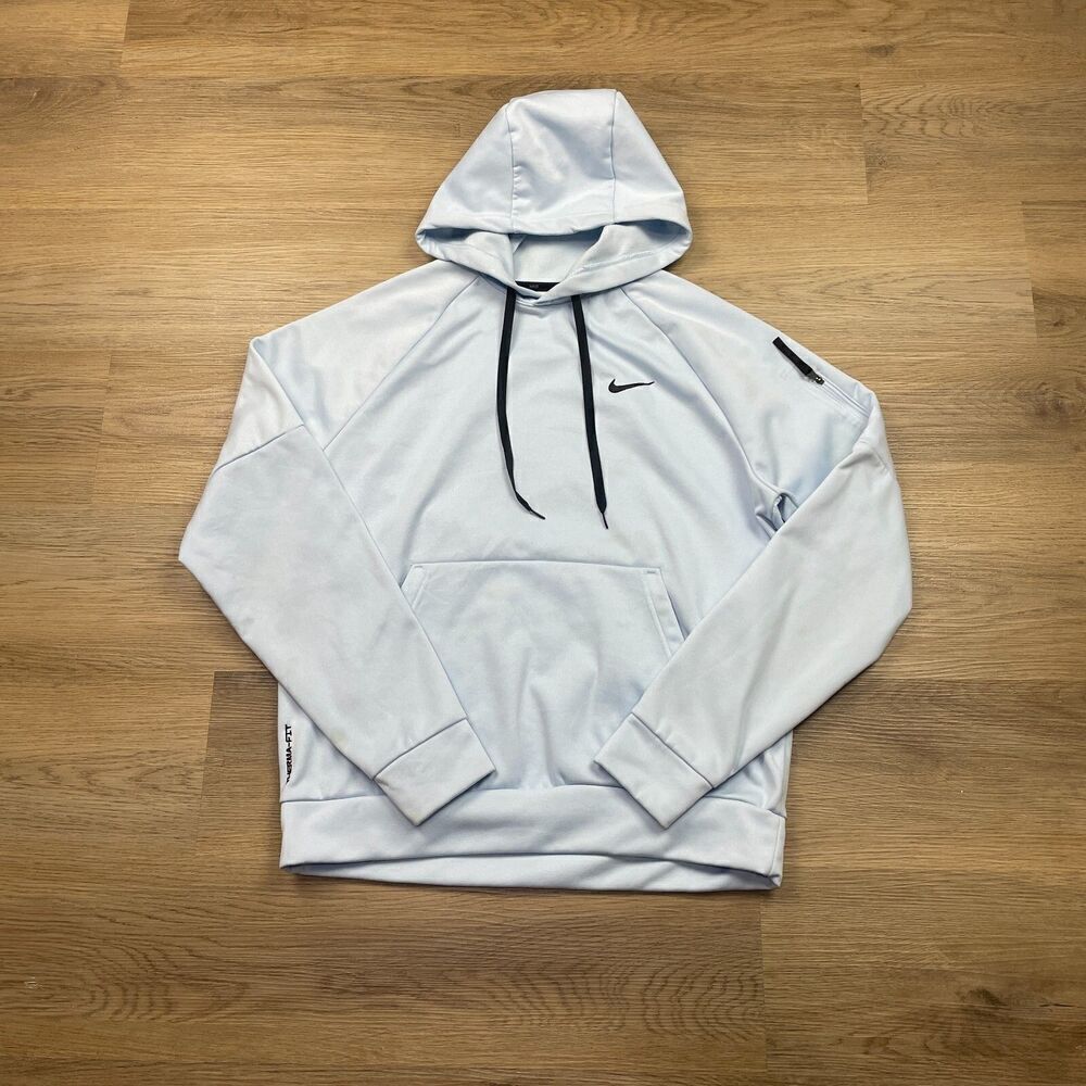 Nike Hoodie Mens Medium Blue Therma Fit Pullover Swoosh Sleeve Pocket